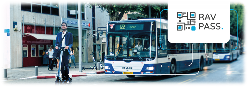 Rav Pass mobility graphic with urban buses and micro-mobility in Israel